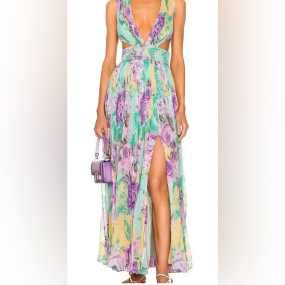 NWT Rococo Sand Ivy Floral Maxi Dress Butter Yellow and Lavender Size Small - Picture 1 of 8